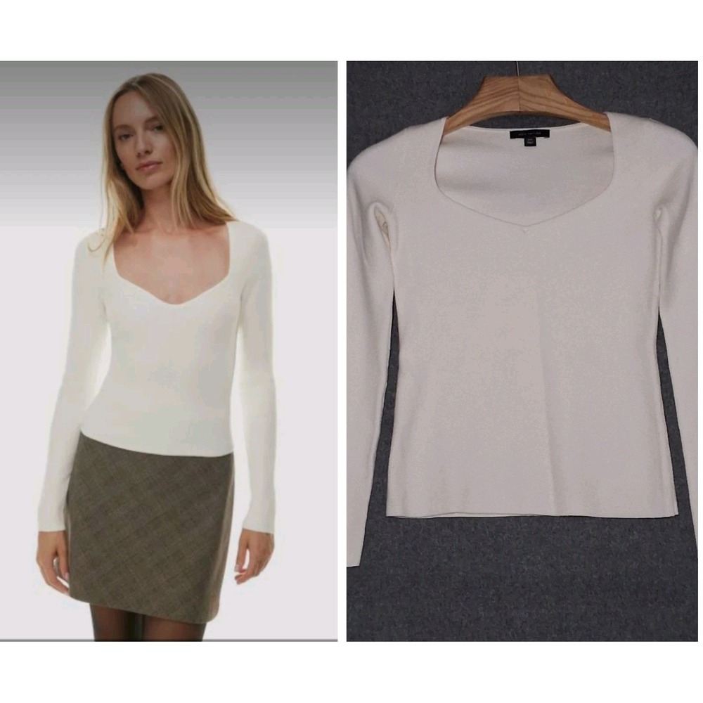 Ann Taylor Knit Sweater Size XXS Cream Sweetheart Neck Long Sleeve Stretch 06/23